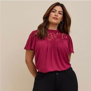 NWOT Torrid Georgette With Lace Detail Flutter Sleeve Top